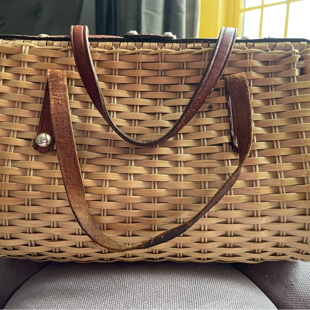 VINTAGE Simon Rattan Woven Handbag Handmade in Hong Kong Designed by Ernest Blum - Picture 4 of 16